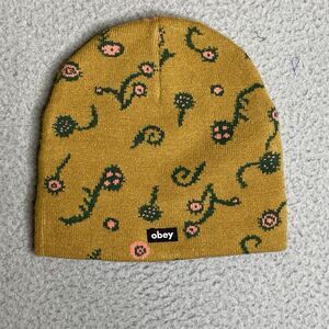 Obey Washer Beanie Adult OSFA Brown Knit Floral Print Urban Outfitters